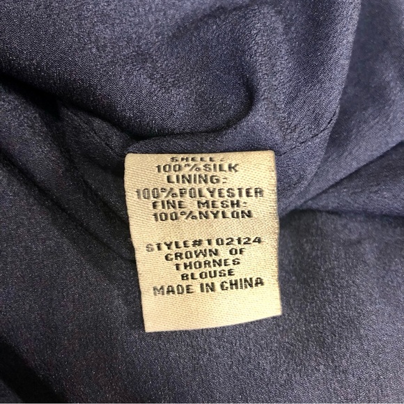 Thurley Crown Of Thornes Silk Blouse Paisley Pearl Beads Lavender Baby Blue US10 - Picture 13 of 14